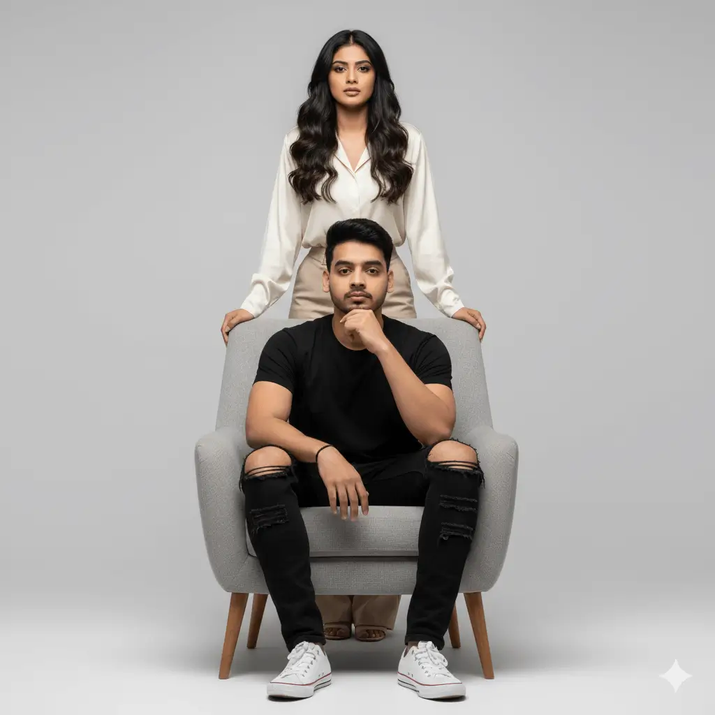 Studio portrait of man and woman in modern setting