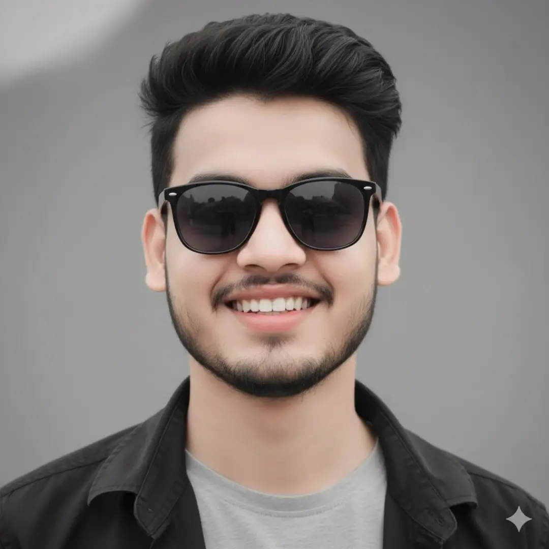 Smiling young man with sunglasses and grey t-shirt