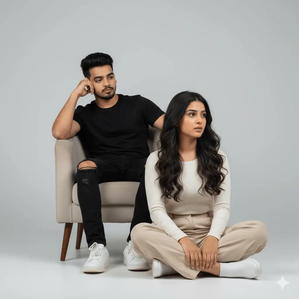 Couple studio portrait in modern setting